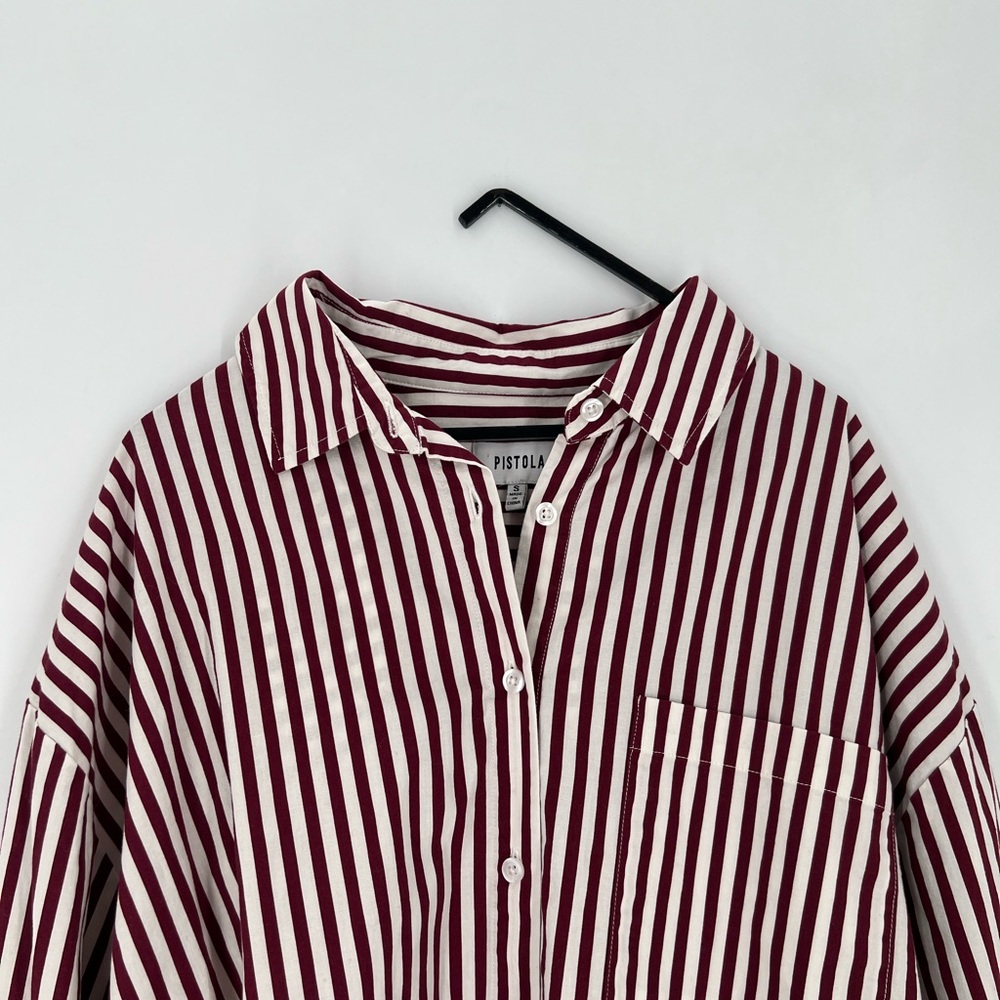 pistola Burgundy and White Striped Button-Down Shirt